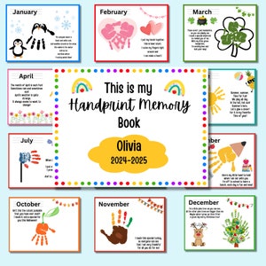 Handprint Memory Book Printable for PreK, Preschool Kindergarten 1st Grade craft, Memory Book Handprint Art, keepsake craft