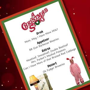 A Christmas Story, Christmas Dinner and a Movie Night Menu | Christmas Movie Idea, Family Movie Nights | Family Friendly Menus CUSTOMIZABLE