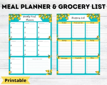 Weekly Meal Planner and Grocery List, Printable, Meal Planner, Health
