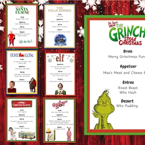 7 Christmas Dinner and a Movie Night Menus | Christmas Movie Night Ideas for Family Movie Nights | Family Friendly Menus CUSTOMIZABLE Menus