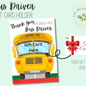 INSTANT DOWNLOAD, Bus Driver Gift Card Holder, Thank You Bus Driver, End of Year Gift, Gift Card Holder, Bus Driver Appreciation