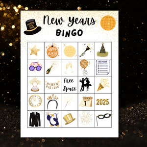 Bingo de Ano Novo, 20 Cartões de Bingo de Véspera de Ano Novo, Jogo de Festa de Véspera de Ano Novo, Jogos de Ano Novo para Crianças e Adultos, Atividade para Crianças, Festa de Ano Novo de 2025