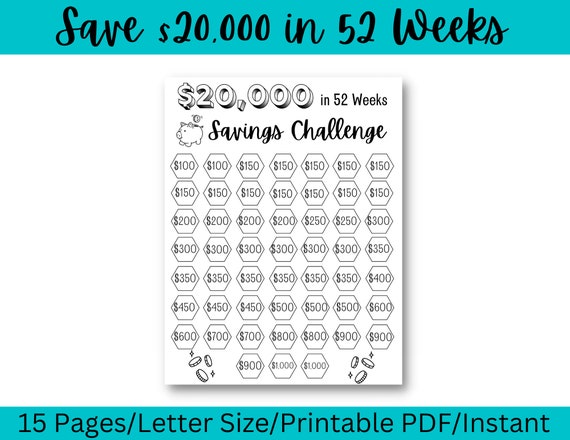 Save 20,000, Saving Printable, No Spend Challenge, Money Printable, Savings Bundle, Save Money
