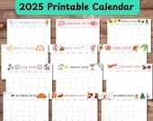 2025 Calendar Printable, Cute Kids Calendar 2025, Wall Calendar PDF, Editable Calendar, Kids Monthly Planner, Homeschool Calendars, Animated