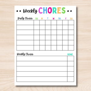 Chore Chart, Printable Editable Daily & Weekly Kids Chore Responsibility Chart, Instant Download, Kids Routine Chart, Digital Download
