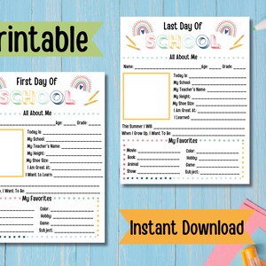 Back to School Printable, Back to School Questionnaire, School Printable, First Day of School Printable, Last Day of School Printable