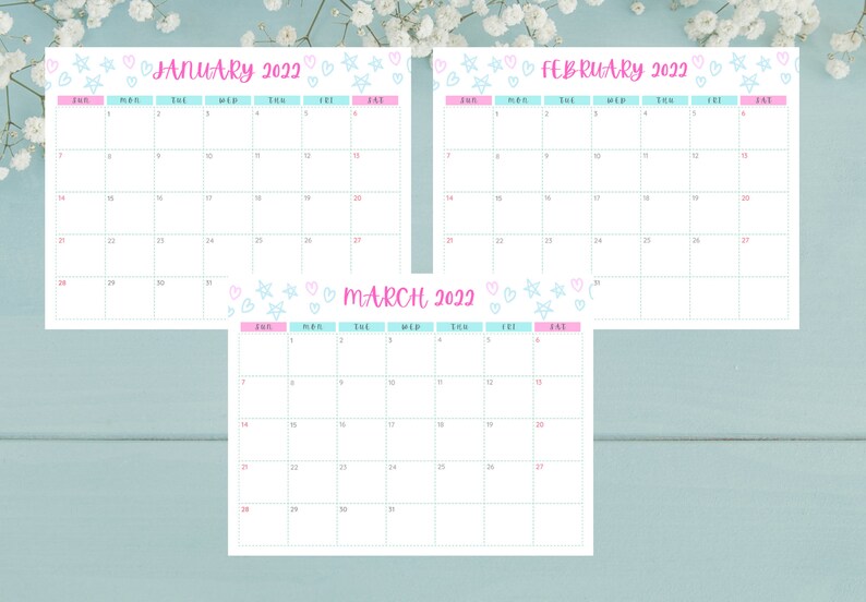 Printable Monthly Calendar - Etsy