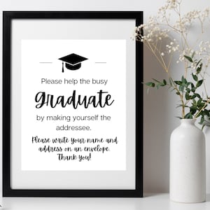 Graduation Party 5x7, 8x10 druckbares Schild, Adresse und Umschlag, schwarz und weiß, Klasse von 2023, High School oder College, Instant Download