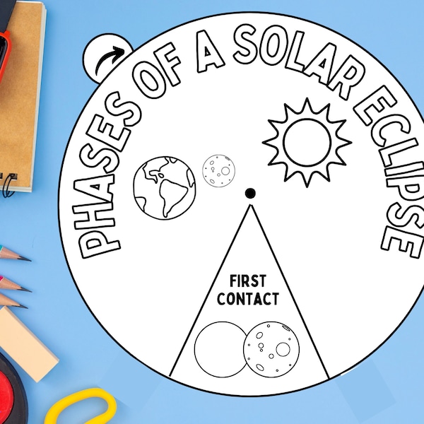 Solar Eclipse 2024 Activity, Solar Eclipse Coloring Spinner Wheel, Science Craft, Eclipse