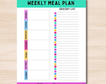 Planificador de comidas semanal, diario de recetas, planificador de comidas imprimible, lista de compras, inventario de alimentos