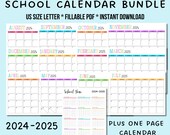 School Year Calendar Printable 2024-2025 Bundle Portrait Monthly Calendar Year at a Glance Academic Calendar Editable Yearly School Calendar