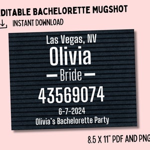 DIY Bachelorette Mugshot Template, Unlimted Personal Use, Editable PDF Mugshot, Editable Canva Mugshot