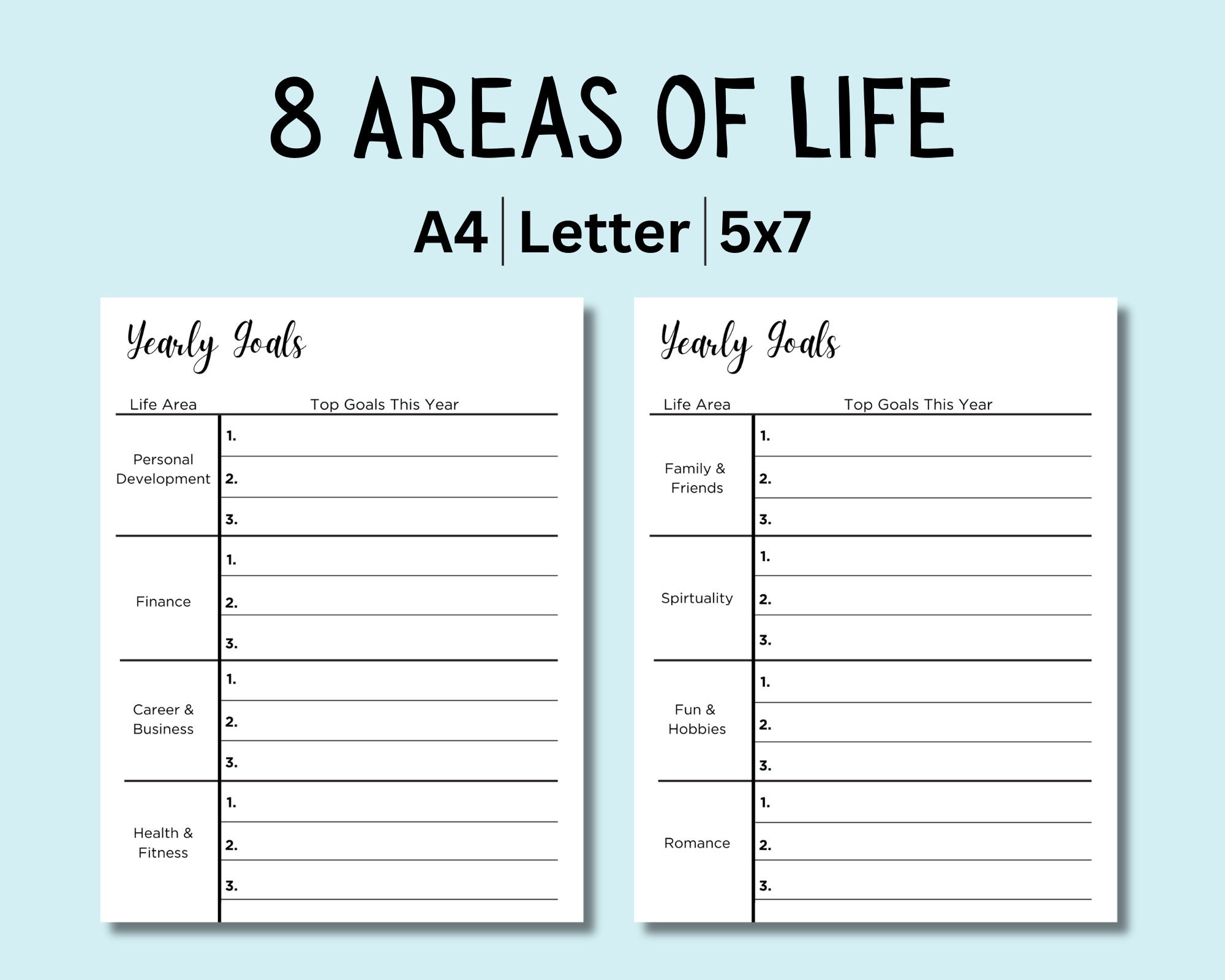 8 Areas of Life Planner Printable, Goal Planner, Goal Setting ...