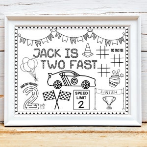 Race Car Two Fast Birthday Party | Fast One Race Car Theme Birthday Racing Car Birthday | Party Favor | Personalized Coloring Activity Sheet