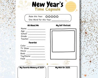 Silvester Kinder Spiel, Zeitkapsel Fragebogen zum ausdrucken, NYE Aktivität für Kinder Noon Jahre Vorabend Party Spiel, Urlaub Kinder Tisch Aktivität