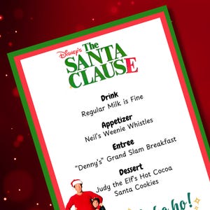 The Santa Clause, Christmas Dinner and a Movie Night Menu | Christmas Movie Idea, Family Movie Nights | Family Friendly Menus CUSTOMIZABLE