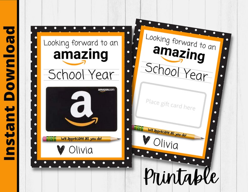 PRINTABLE Amazon Gift Card Holder, Back to School, Teacher Thank You