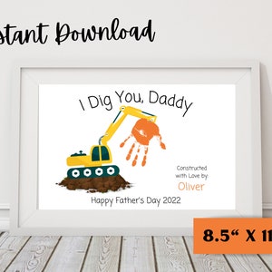 Father's Day Handprint Craft, Printable Father's Day Card, Father's Day Gift from Kids, Father's Day, Construction Craft