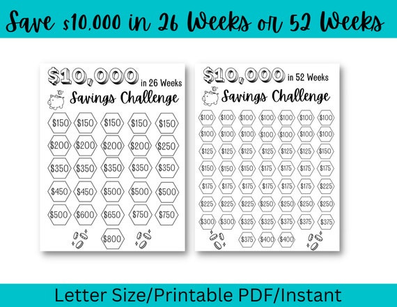 26 Week Money Challenge 10000 Printable