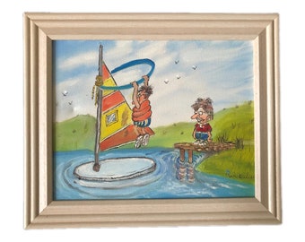 Original Comic Art Oil Painting, R. Beaulieu, 1960s-70s, Framed