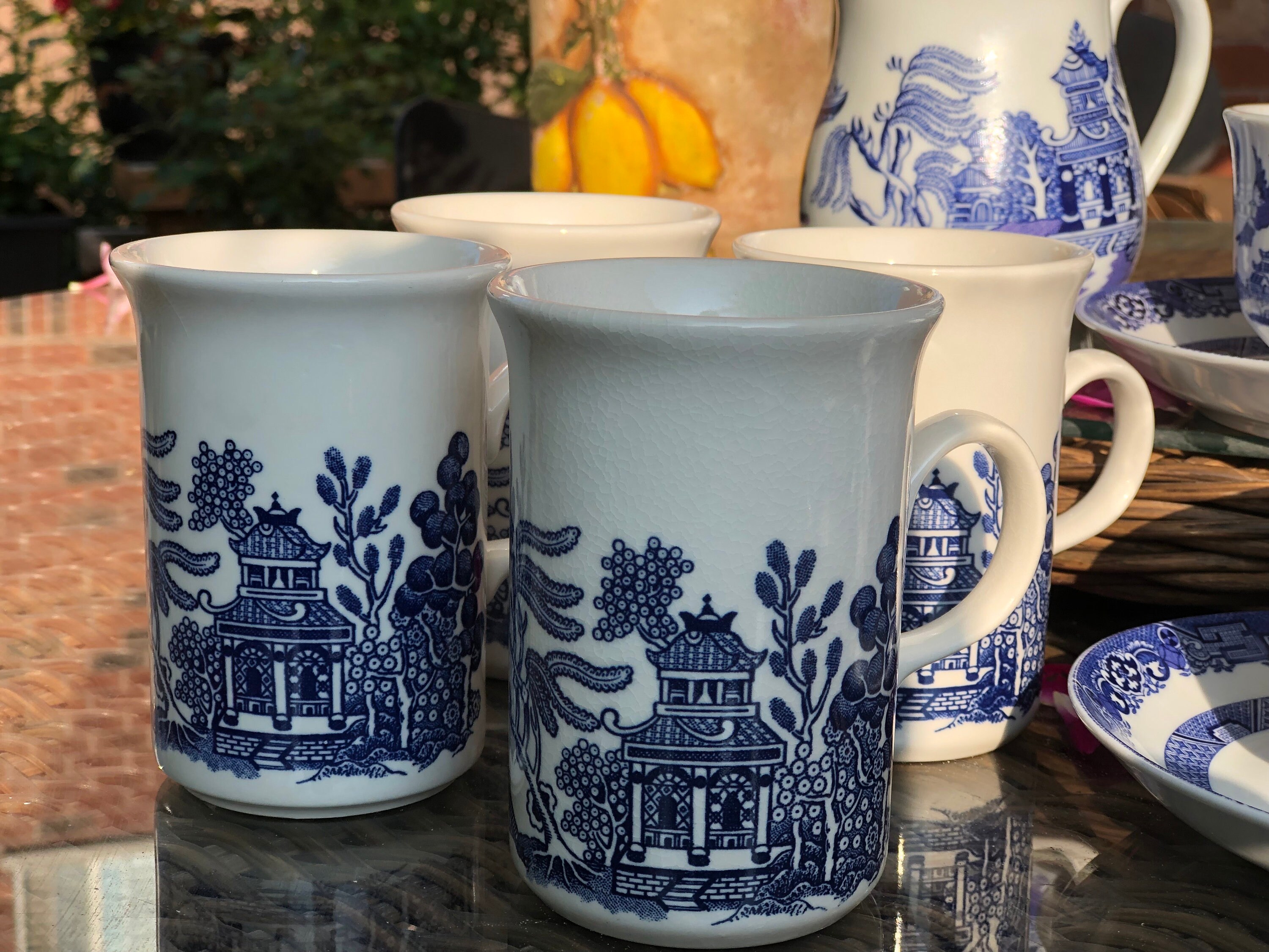 Vintage English Blue Willow Tea Set, Lots Pcs of Teaware