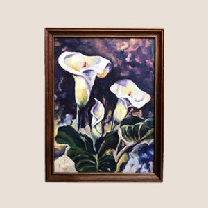 Still Life Original Oil Painting, Flower Painting, Mid Century Modern, Framed and Signed by Artist, Vintage Painting on Canvas