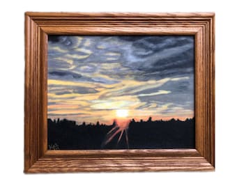 Sunset Landscape Painting, Original Oil Painting, Canada Artist Signed, Stretched Canvas, Wood Framed