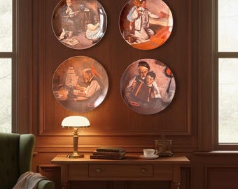Norman Rockwell Collector Plates Set – 8” Porcelain Wall Art, Vintage Americana Scenes