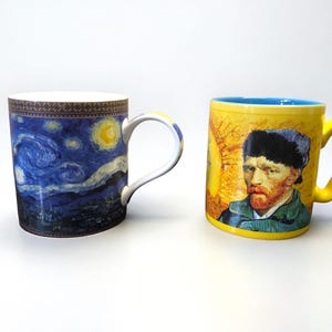 2 Vincent Van Gogh Art Mugs, Van Gogh&#39;s Portrait and Starry Night Painting Print, Van Gogh&#39;s Quoto, Inspiring Mug, Art Print Mugs Gift Idea