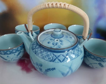 Vintage Ru Ware Color  Porcelain Coffee Set/ Tea set, Tea pot Coffee Cups/ Tea cups, Farm Harvest Patturn Teapot