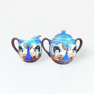 Antique Creamer and Sugar Bowl / Satsuma Porcelain/ Made in Japan / Chinoiserie Style / a Set of Two