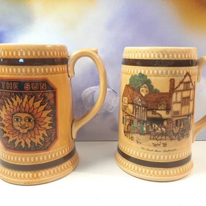 Famous Brand Vintage Sadler Ceramic Stains or Coffee Mugs, made in England c1970s, Stoneware Beer Stein, Tankard Mug, Coffee Cup, Set of Two