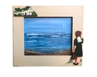 Vintage Framed Oil Painting, Signed Beach Seascape, Coastal Wall Art