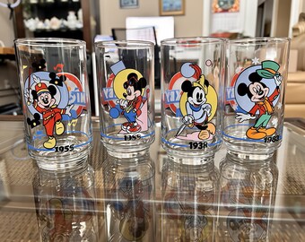 60 Year Anniversary Walt Disney Mickey Mouse Drinking Glasses, Set of 4