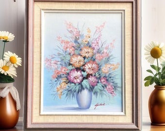 Vintage Floral Oil Painting, French Still Life, Framed Daisy Art