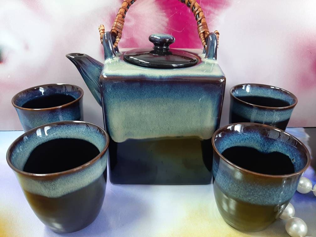 High-End 5PCS Glass Tea Pot Set Custom Print Kitchen Tea Cup and