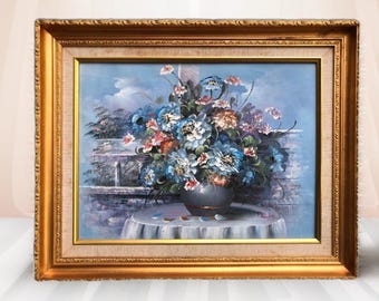 Vintage Floral Still Life Oil Painting, Signed, Framed