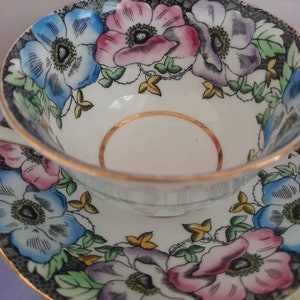 Vintage Tylor Kent Tea Cup and Saucer, Fine Bone China, Handpainted Flower Pattern, Gold Trimmed, circa 1940
