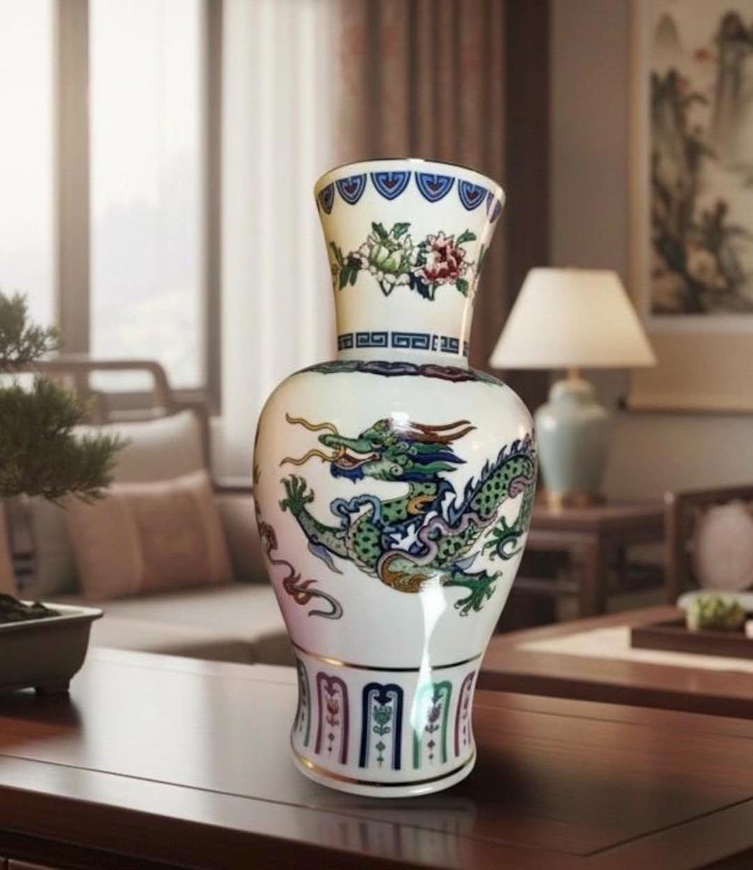 Vintage the Dance of the Celestial Dragon Porcelain Vase by Chien