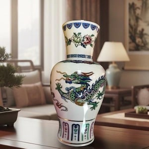 Vintage the Dance of the Celestial Dragon Porcelain Vase by Chien