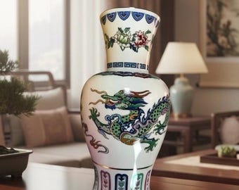 Vintage the Dance of the Celestial Dragon Porcelain Vase by Chien
