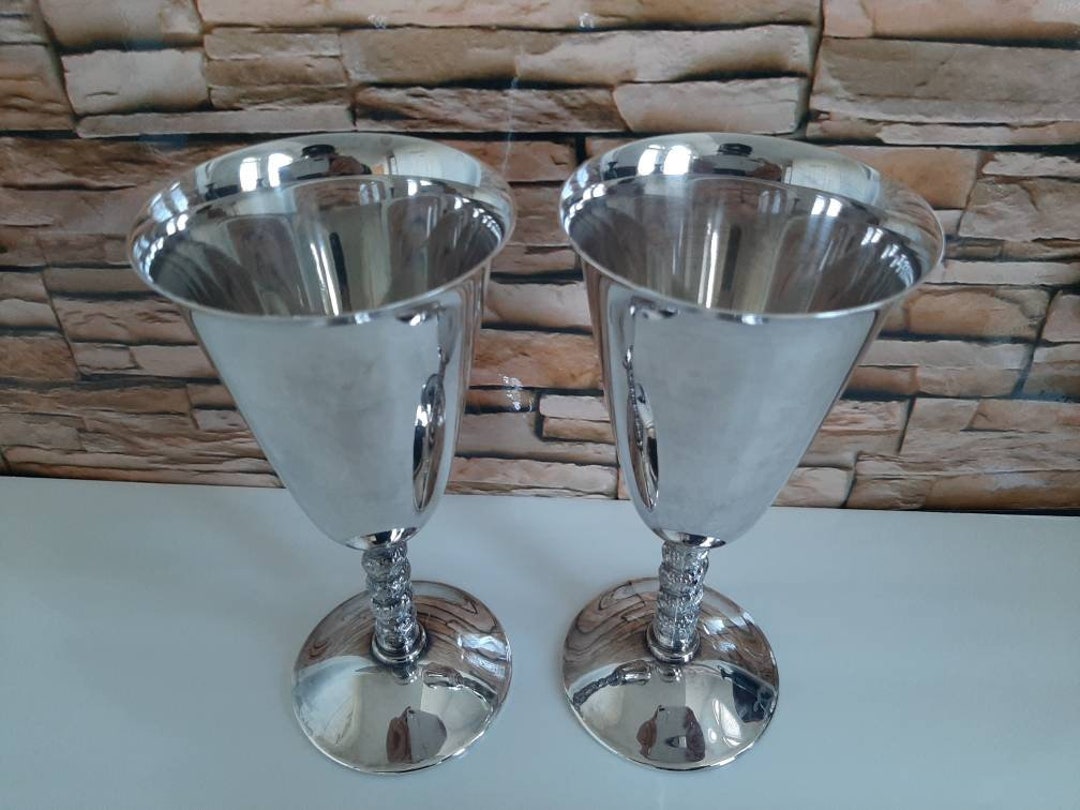 Vintage Chalice Goblet Wine Glasses Set of 2 Delicate Metal Etsy