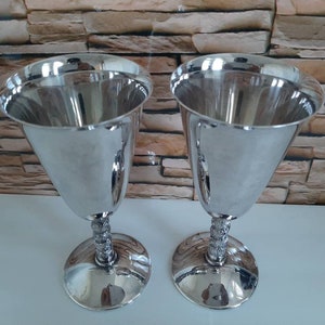 Vintage Chalice Goblet Wine Glasses, Set of 2, Delicate Metal Brass , Handmade in Spain,  7&quot;