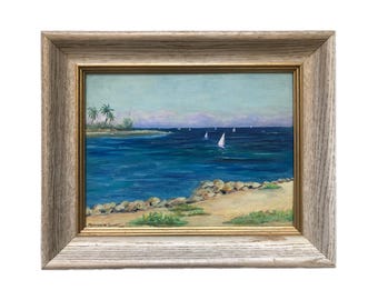 Vintage Framed Seascape Oil Painting, Signed Coastal Beachhouse Art