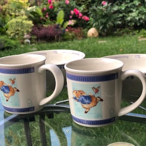 Wedgwood Kids Dinnerware Thick Fine Bone China, Wedgwood Beatrix Potter, Peter Rabbit Mug - Peter Ran and Ran Set of 2 Bowls and  2 Mugs