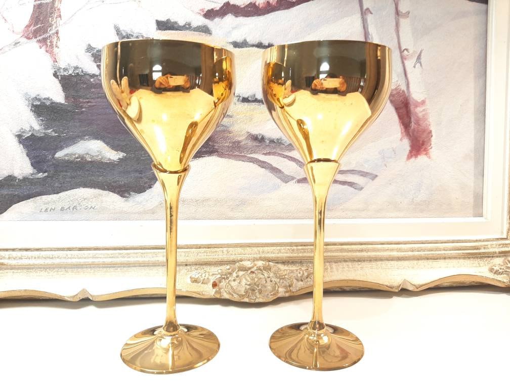 Vintage Gold Chalice Goblet, Handmade Italian Wine Glass (8.2" Tall) - Etsy