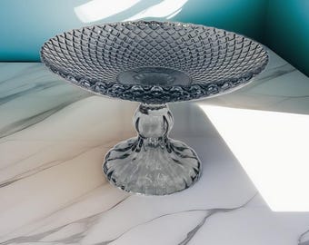 Vintage Light Grey Glass Compote Bowl on Pedestal