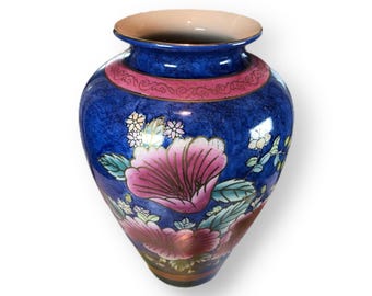 Vintage Chinese Porcelain Vase, Enamel Floral Centerpiece, Qing Dynasty Style