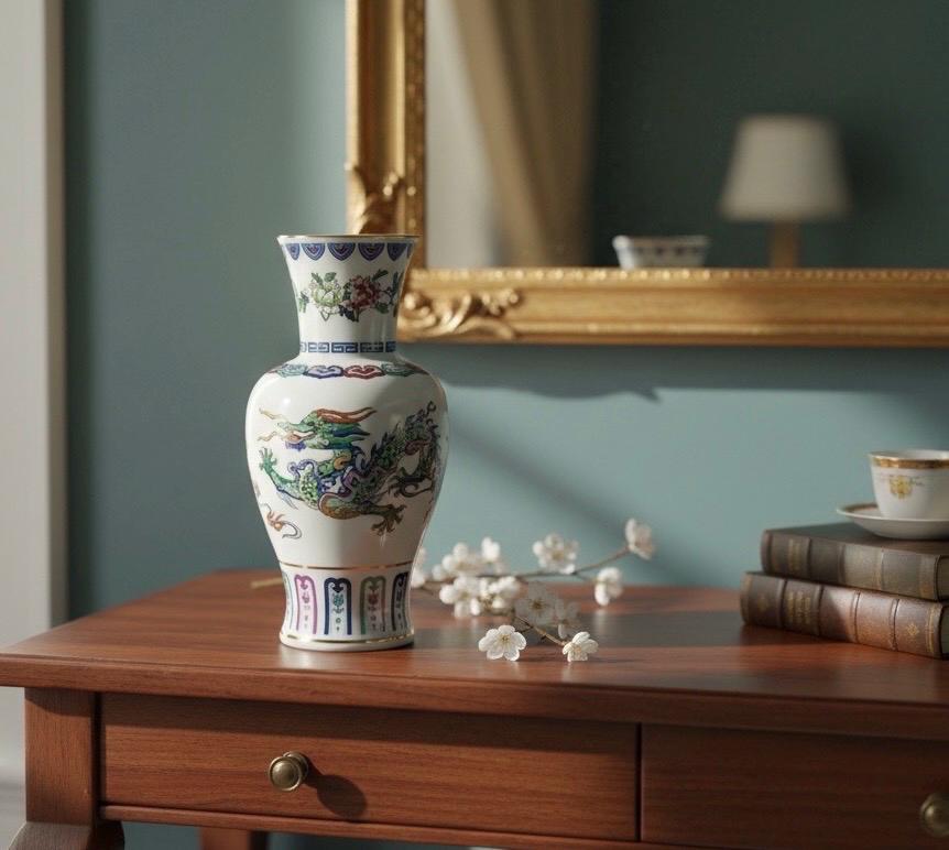 Vintage the Dance of the Celestial Dragon Porcelain Vase by Chien