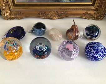 Vintage Art Glass Paperweight, Murano Style Sculpture, Office Decor